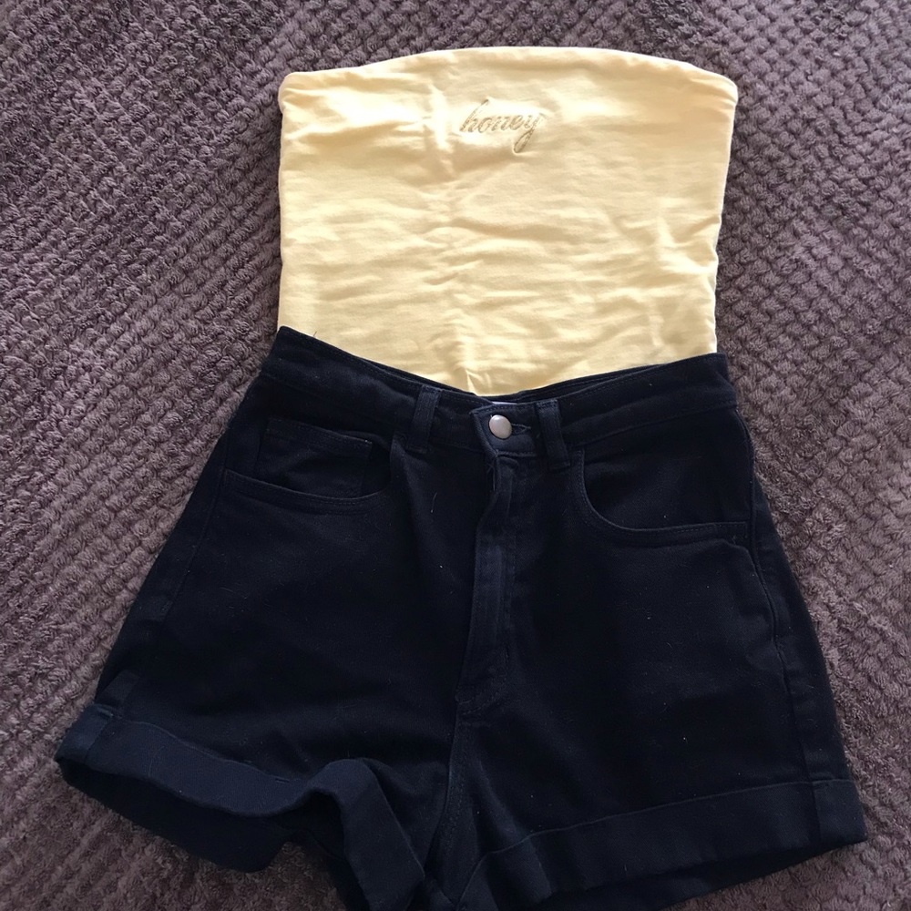 High Waisted Black Denim Shorts
